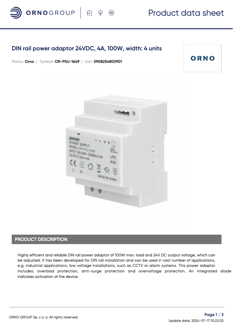 Image de la première page du manuel de l'appareil OR-PSU-1649