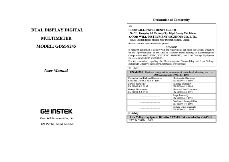 Image de la première page du manuel de l'appareil GDM-350B