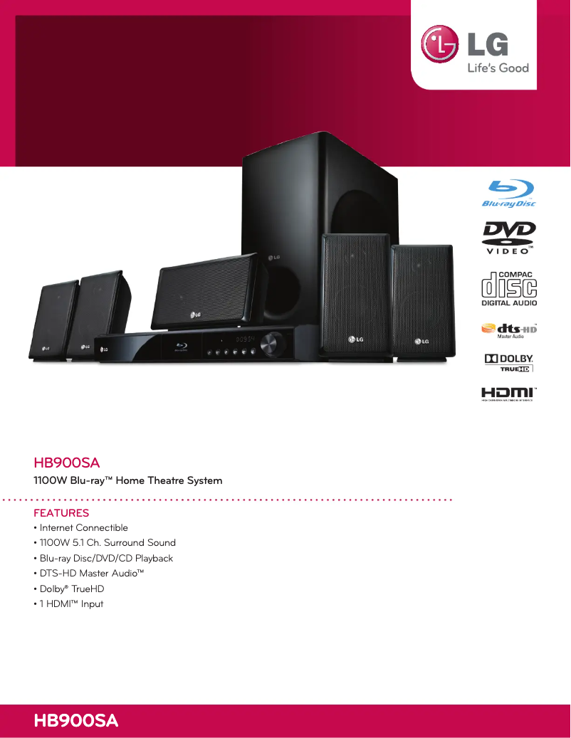 Página 1 del manual Ficha técnica LG HB900SA