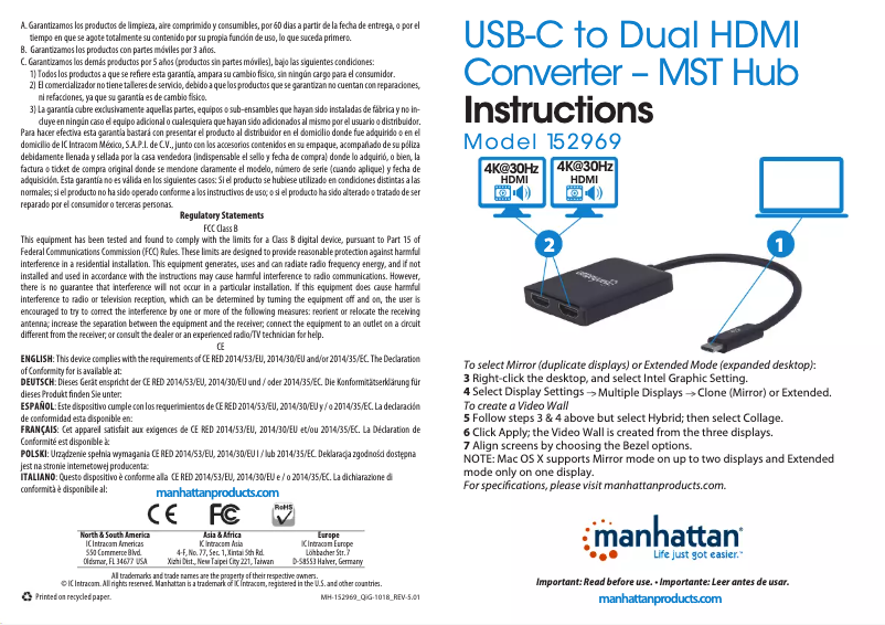 Page n°1 - Manuel utilisateur Manhattan 152969