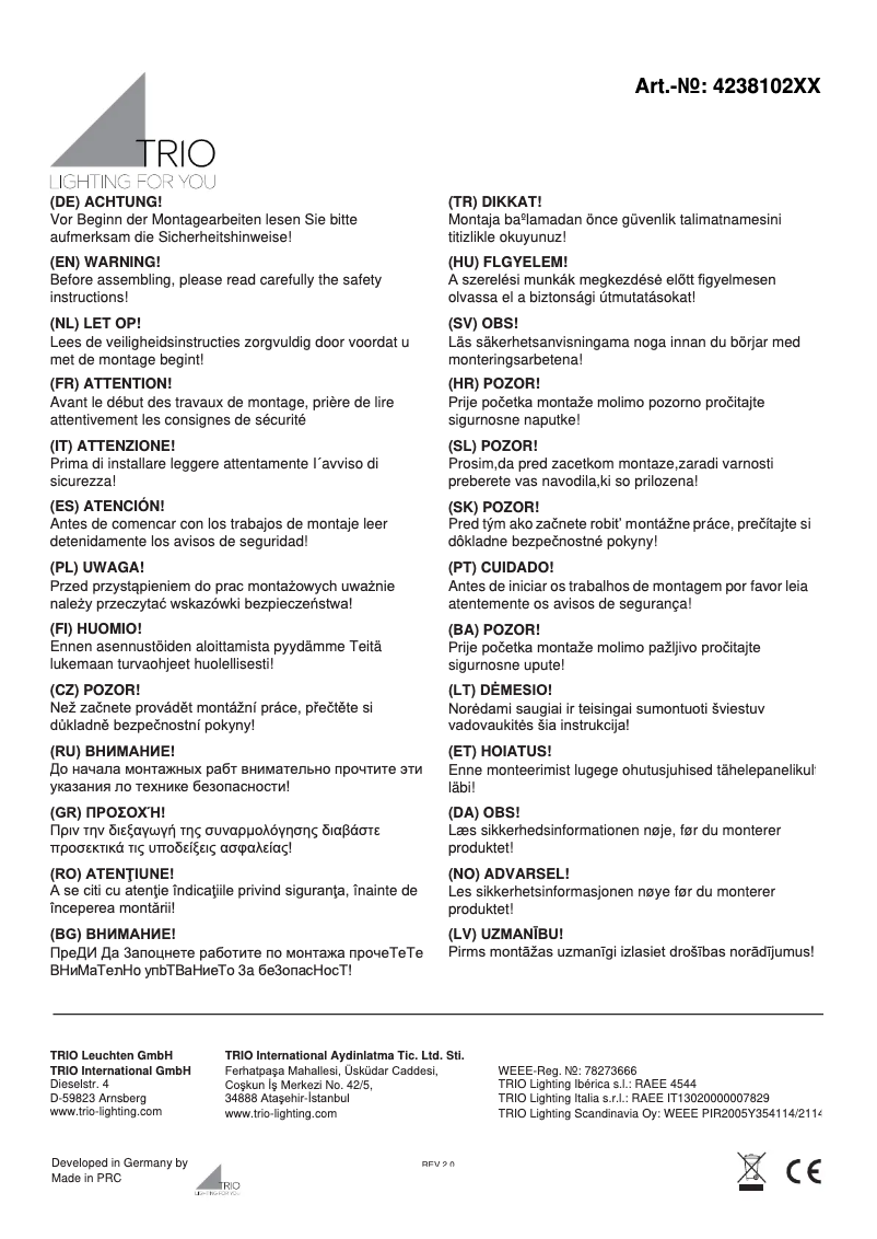 Page 1 de la notice Manuel utilisateur Trio Lighting Michigan 423810208