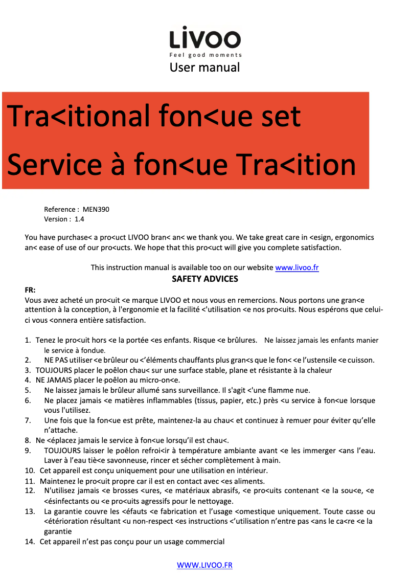 Image de la première page du manuel de l'appareil MEN390