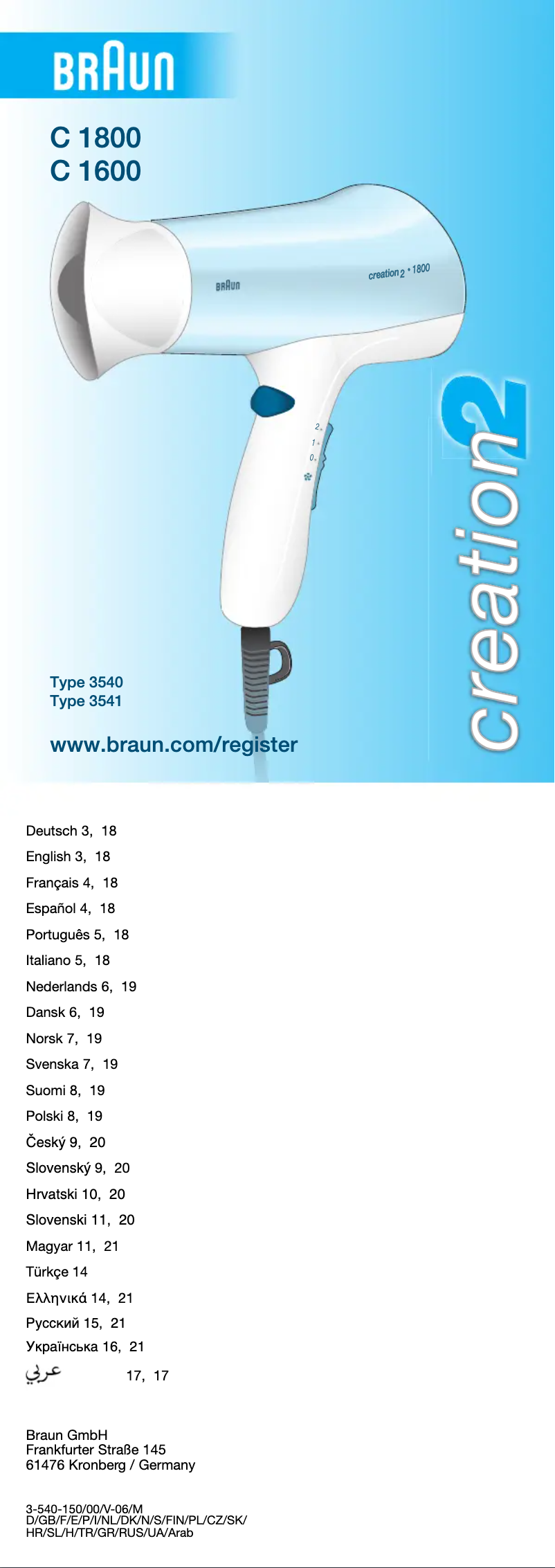 Page n°1 - Manuel utilisateur Braun Creation 2 C 1800