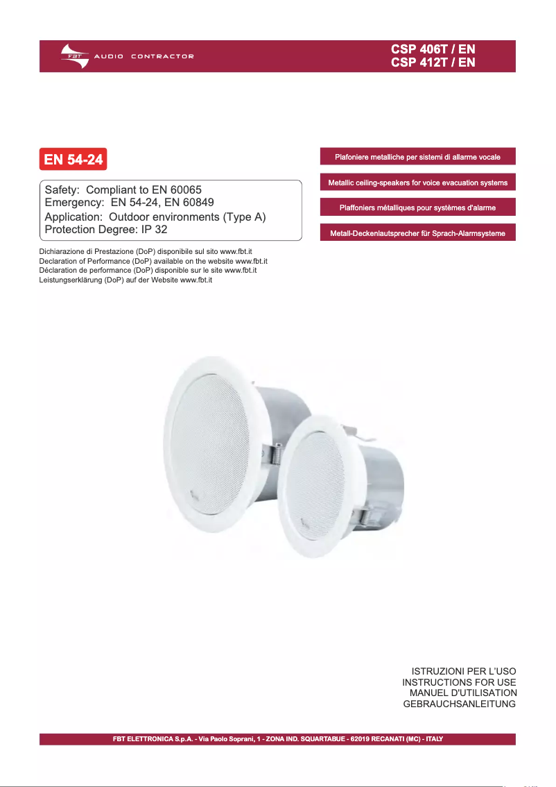 Page 1 de la notice Manuel utilisateur FBT CSP 406 T/EN