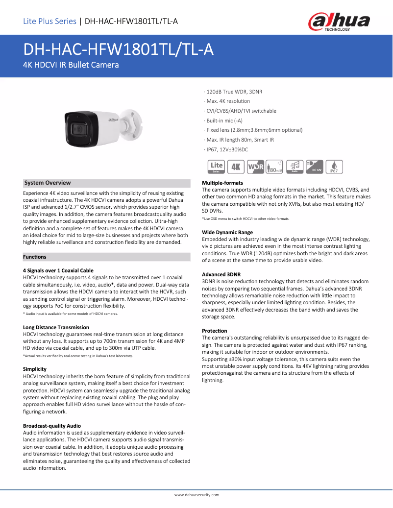 Image de la première page du manuel de l'appareil HAC-HFW1801TL-A