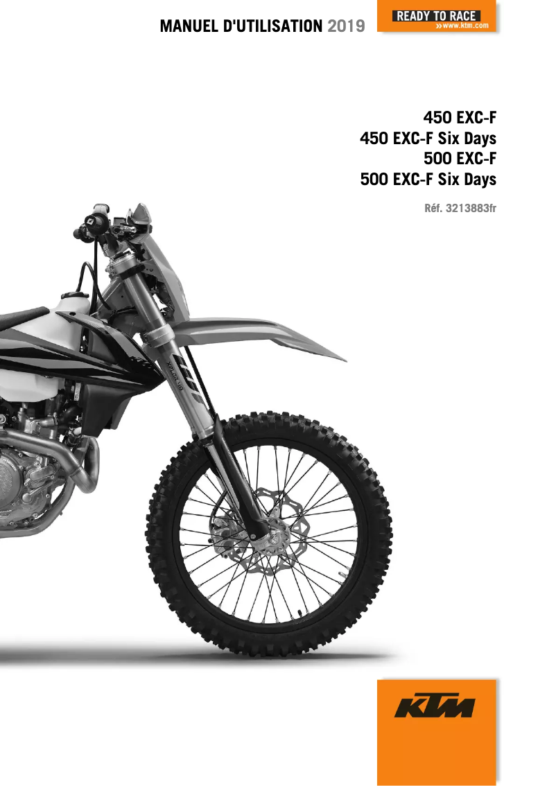 Page 1 de la notice Manuel utilisateur KTM 500 EXC-F Six Days (2019)
