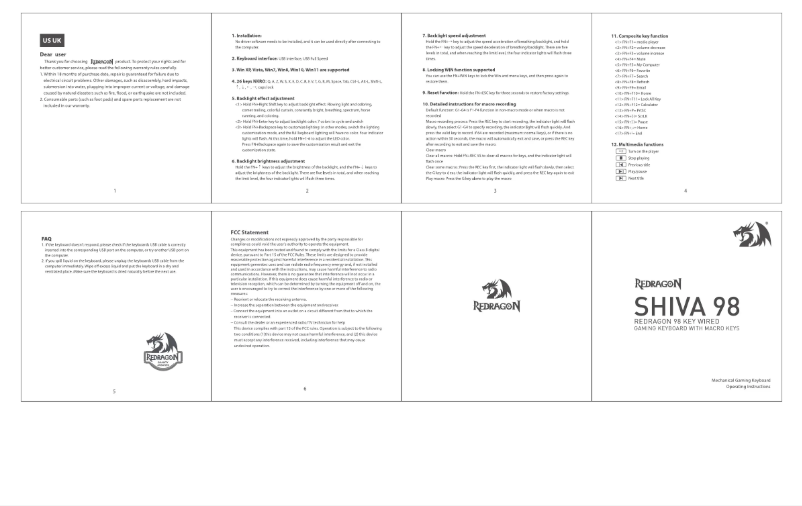 Page 1 de la notice Manuel utilisateur Redragon Shiva 98