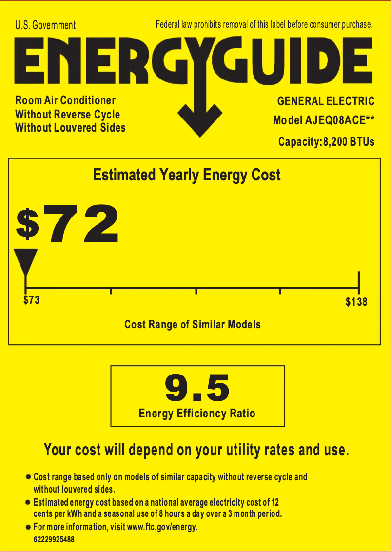 Página 1 del manual Etiqueta energética GE AJEQ08ACE