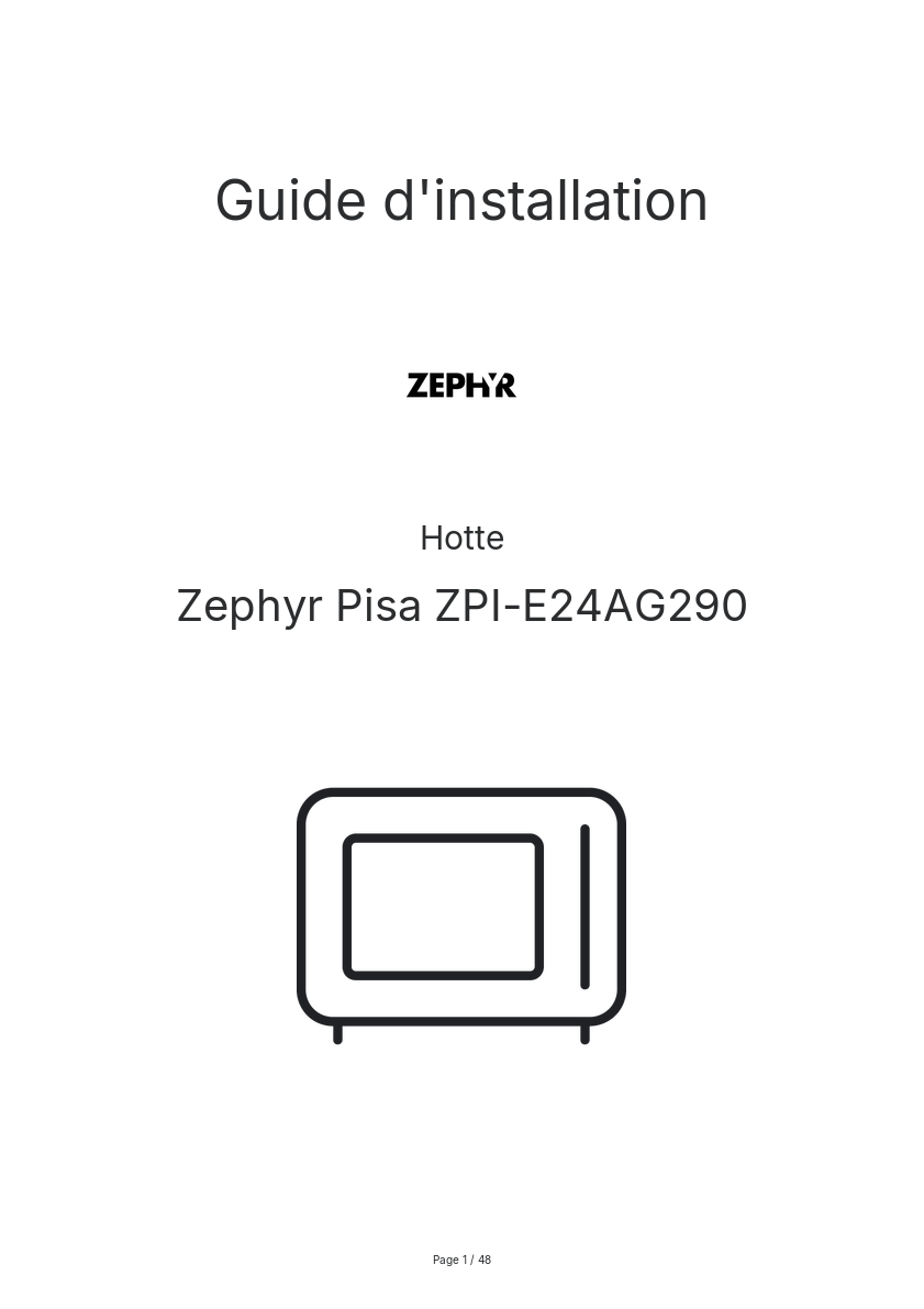 Page n°1 - Guide d'installation Zephyr Pisa ZPI-E24AG290