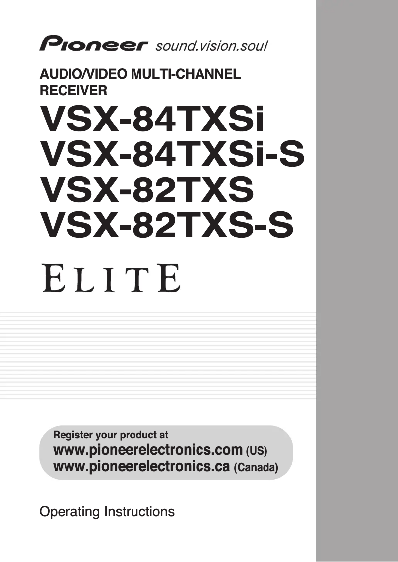 Image de la première page du manuel de l'appareil Elite VSX-82TXS