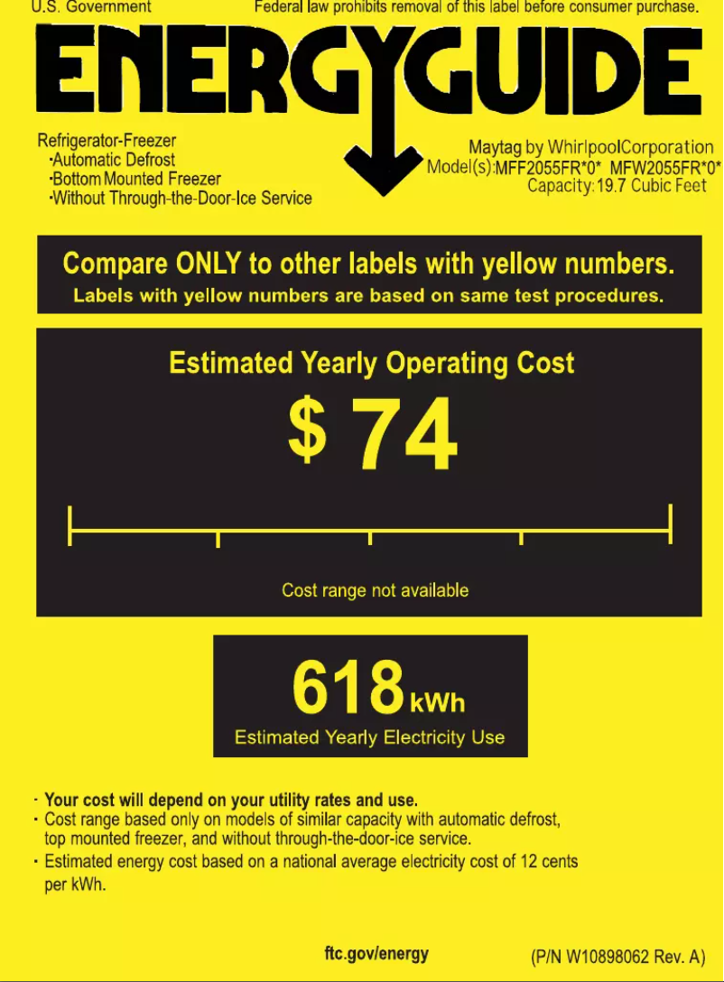 Page 1 de la notice Label énergétique Maytag MFW2055