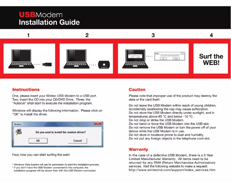 Image de la première page du manuel de l'appareil USB Modem