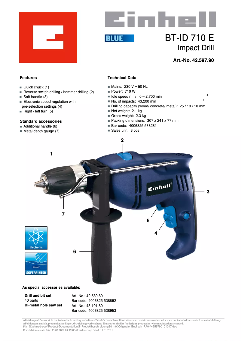 Page n°1 - Manuel utilisateur Einhell BT-ID 710 E