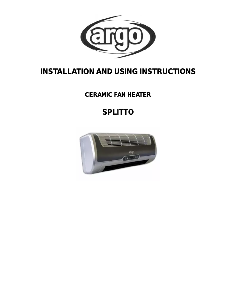 Page 1 de la notice Manuel utilisateur Argoclima Splitto