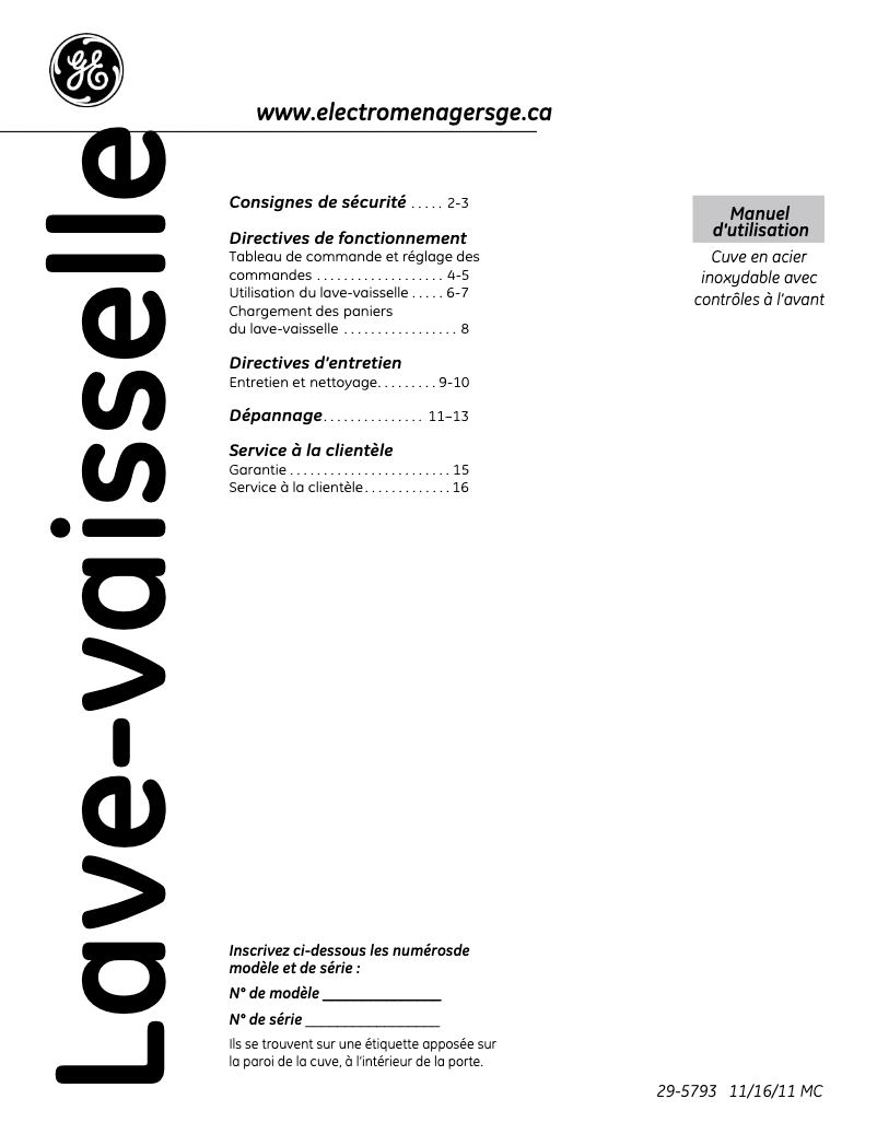 Image de la première page du manuel de l'appareil GDWF460VSS