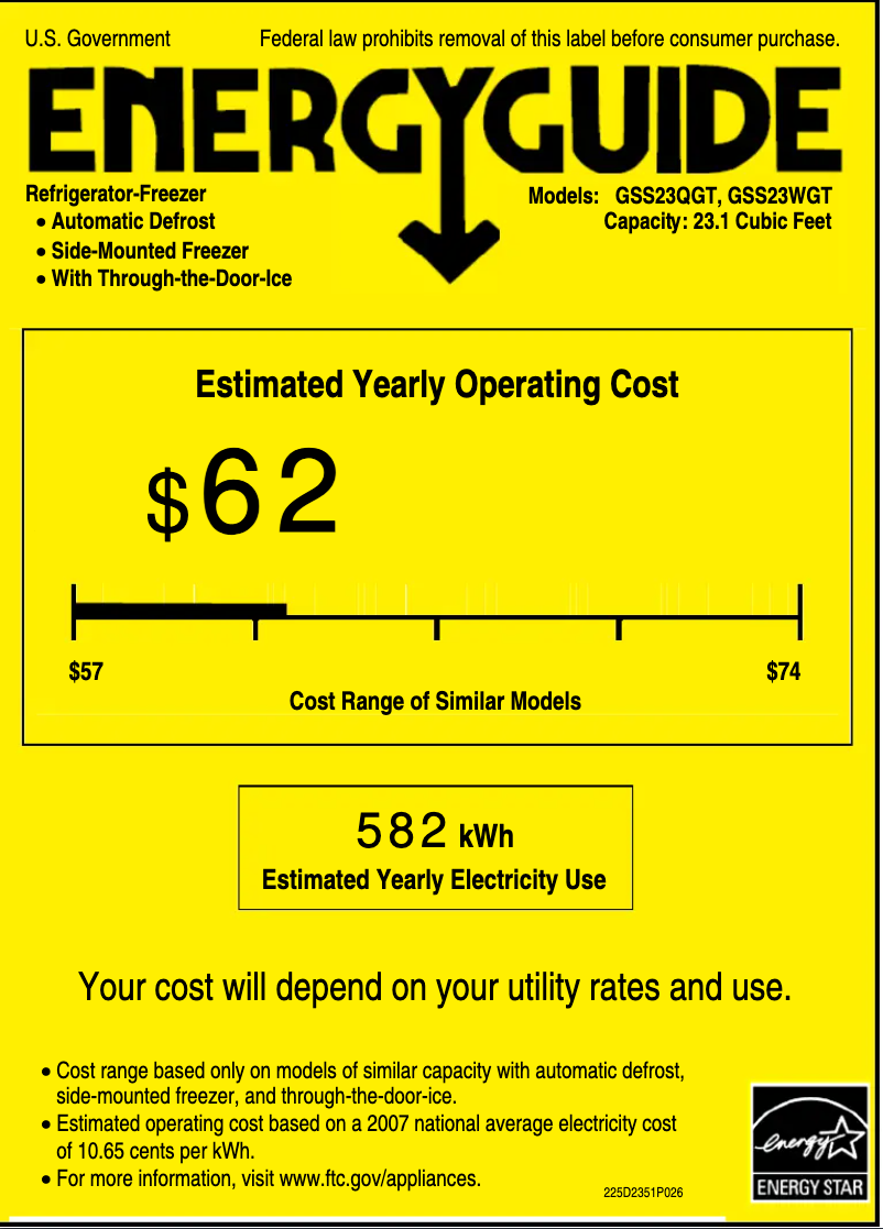 Page n°1 - Label énergétique GE GSS23QGTCC