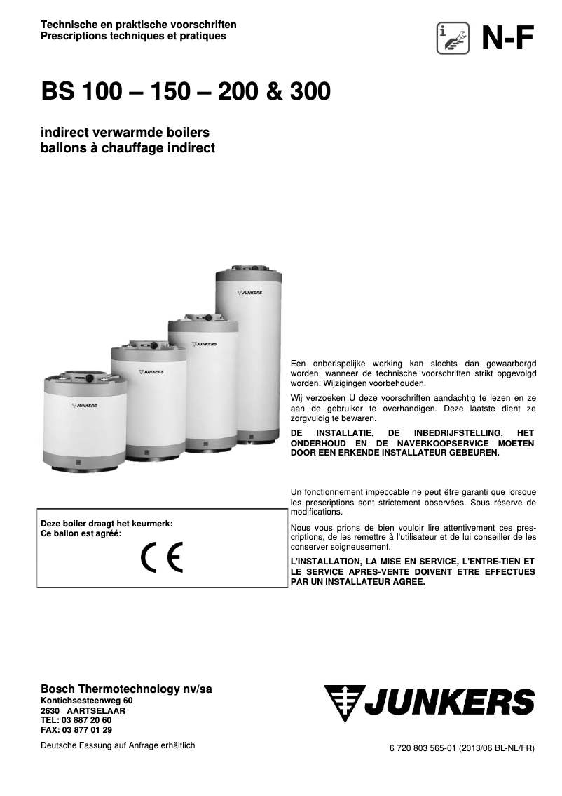 Page 1 de la notice Manuel utilisateur Junkers BS 300