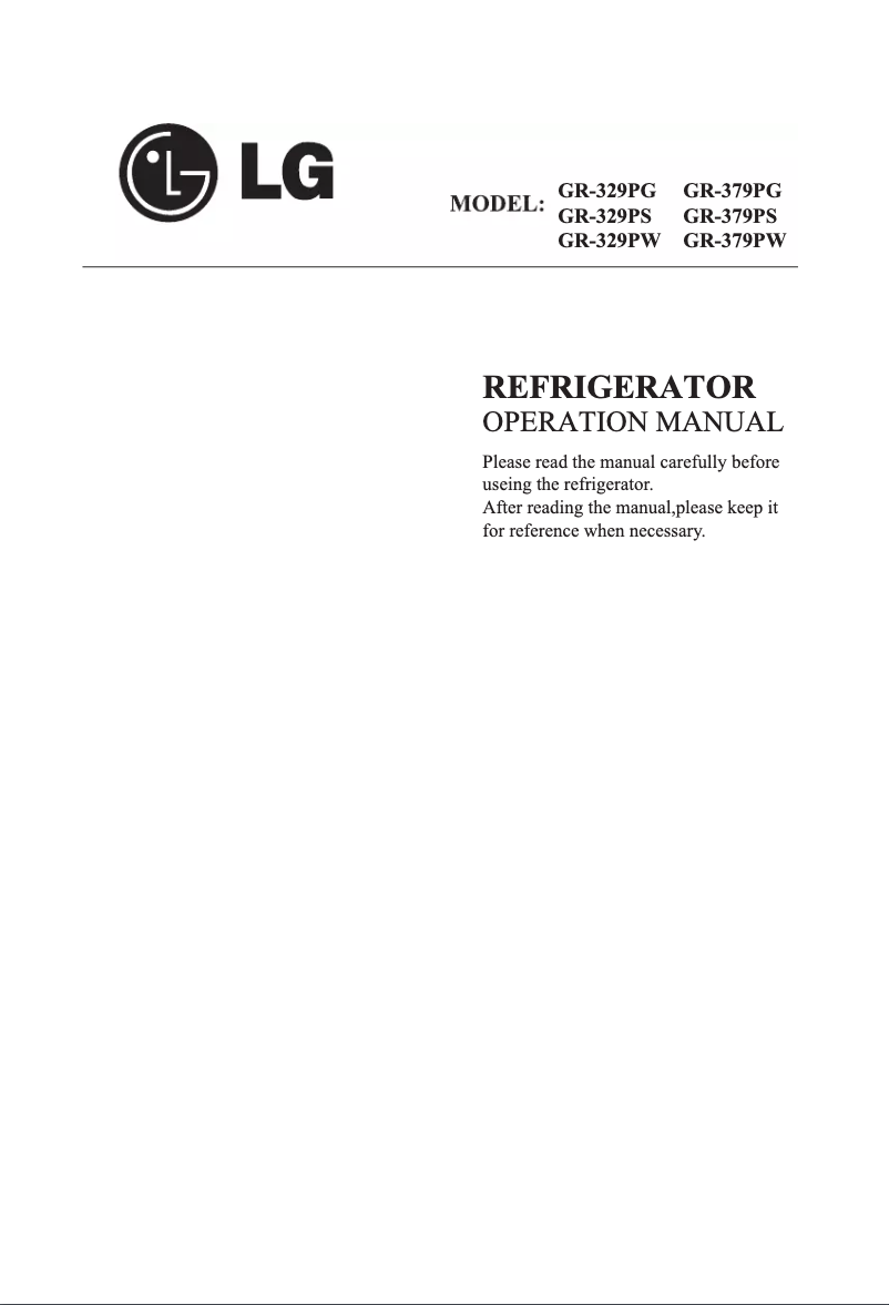 Page 1 de la notice Manuel utilisateur LG GR-329PG