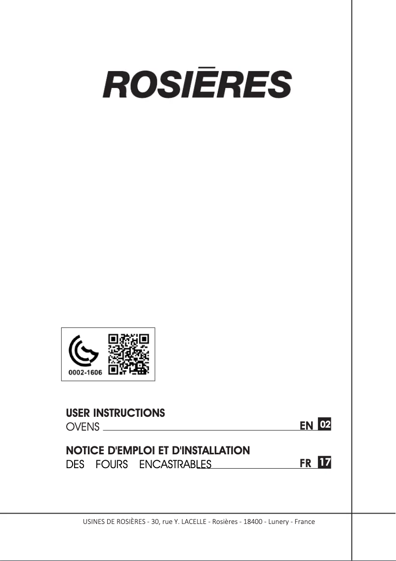 Page 1 de la notice Manuel utilisateur Rosieres RFS 60/E
