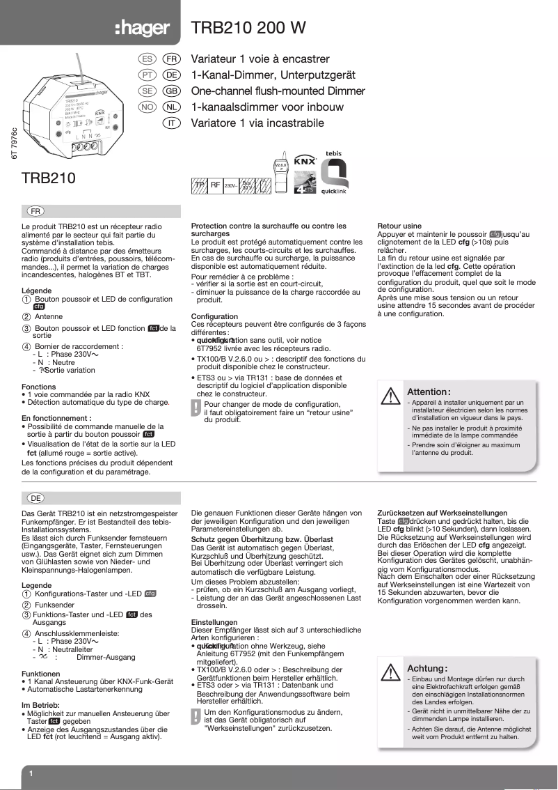 Image de la première page du manuel de l'appareil TRB210