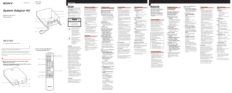 Page 1 de la notice Manuel utilisateur Sony RM-D100K
