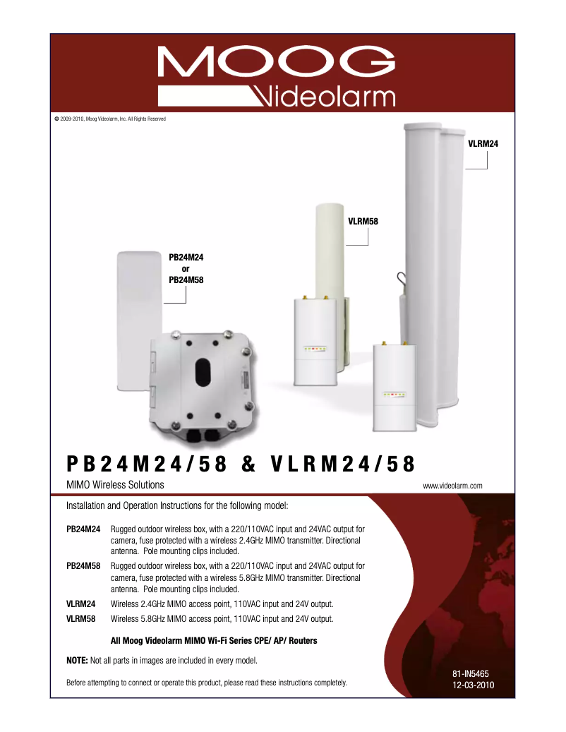 Page 1 de la notice Manuel utilisateur Moog VLRM58