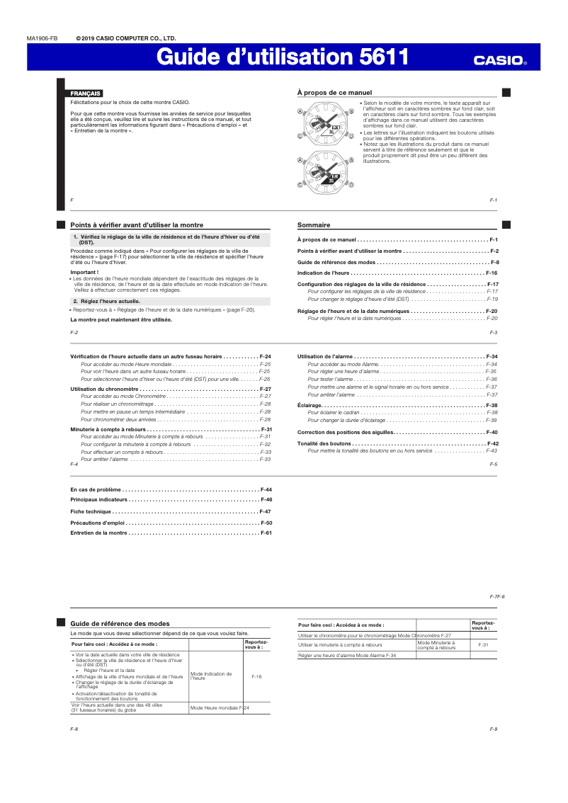 Page n°1 - Manuel utilisateur Casio G-Shock GA-2100