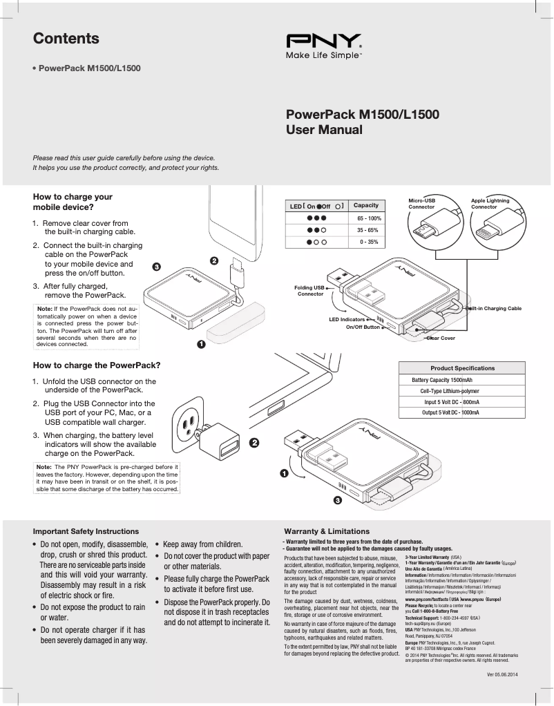 Image de la première page du manuel de l'appareil PowerPack M1500