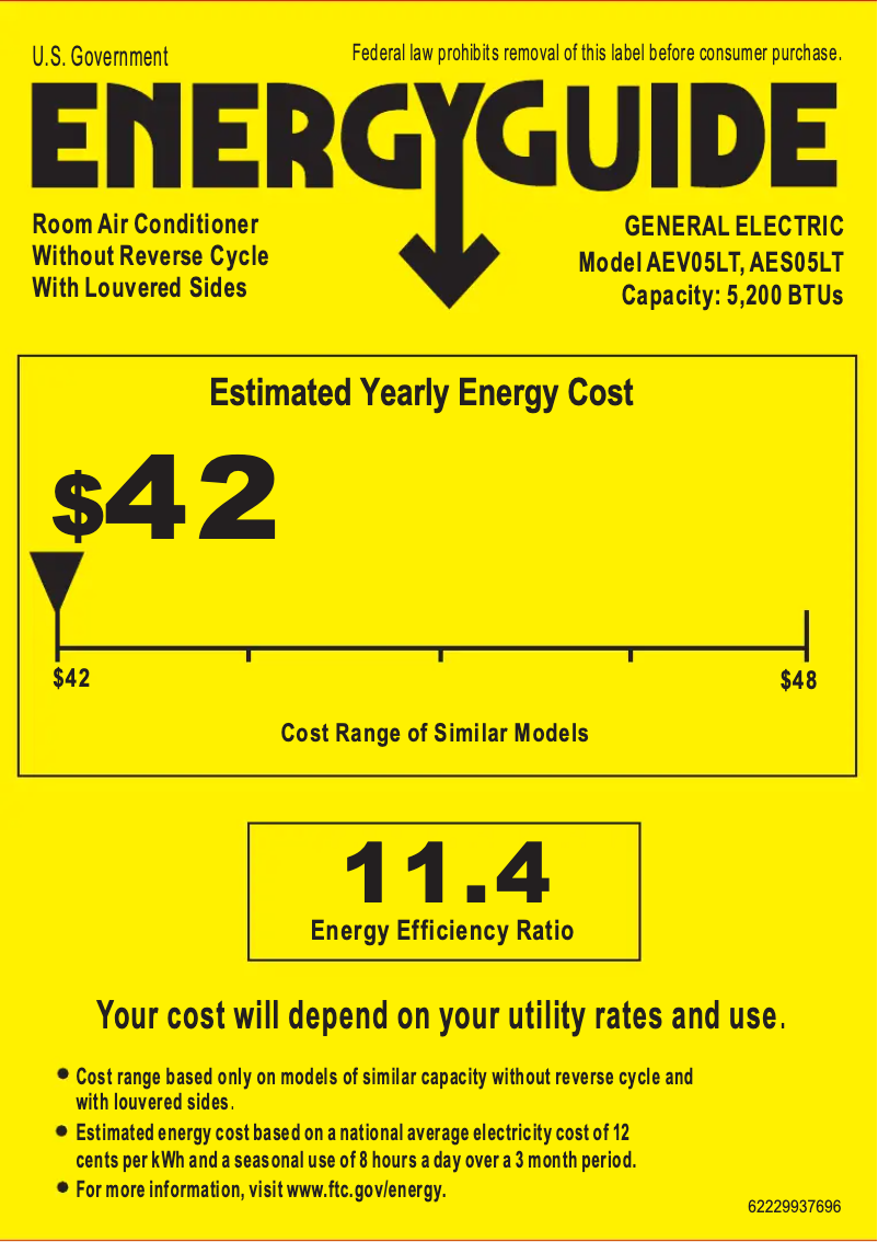 Página 1 del manual Etiqueta energética GE AEV05LT