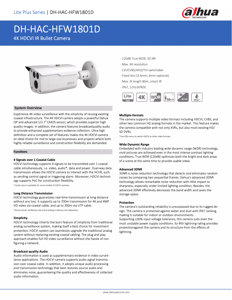 Image de la première page du manuel de l'appareil HAC-HFW1801D