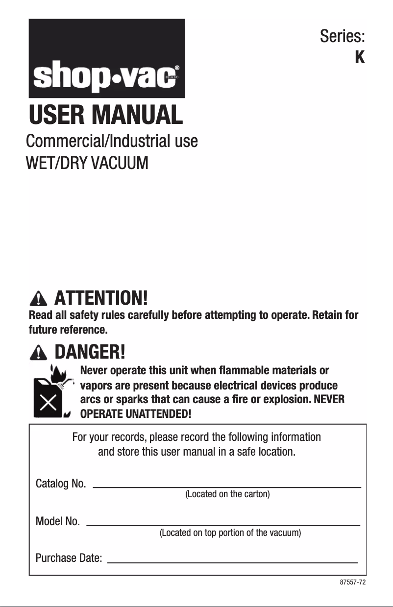 Página 1 del manual Manual de usuario Shop-Vac K250-C