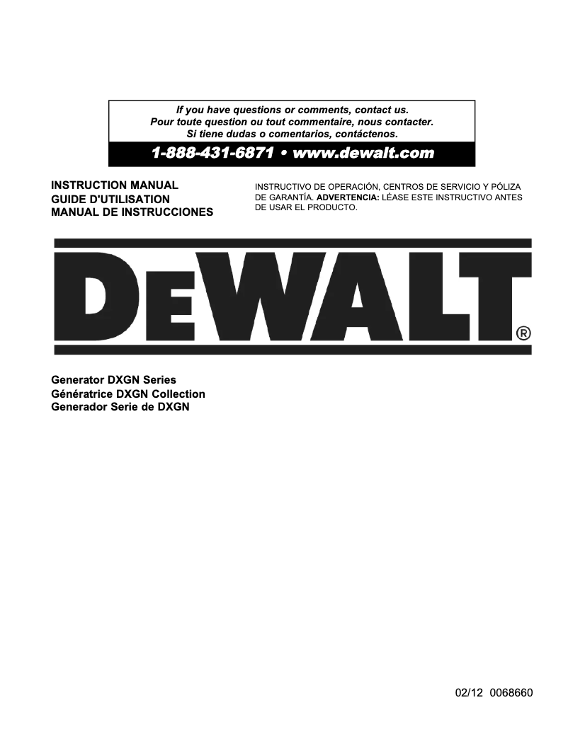 Page n°1 - Manuel utilisateur DeWalt DXGN14000