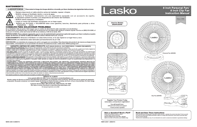 Image de la première page du manuel de l'appareil 2002W
