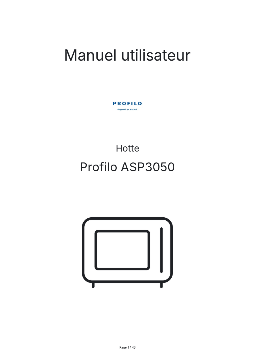 Page n°1 - Manuel utilisateur Profilo ASP3050