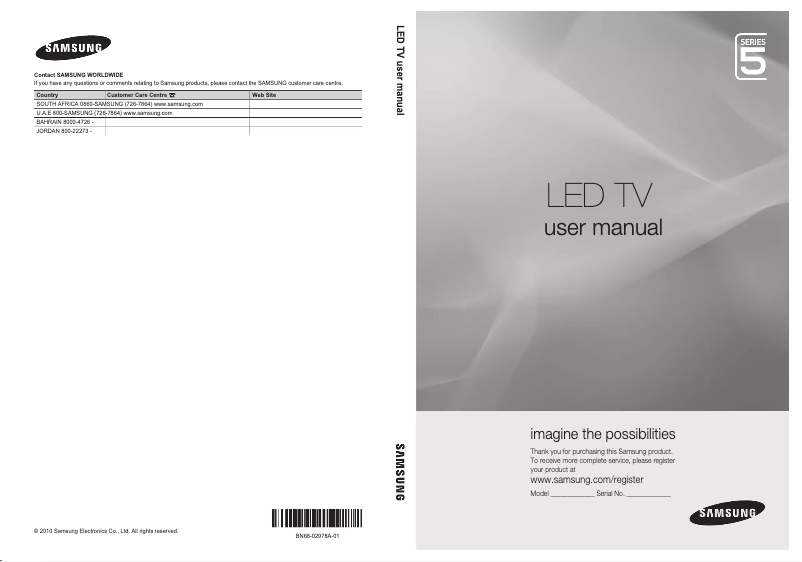 Page 1 de la notice Manuel utilisateur Samsung UA46C5000QW