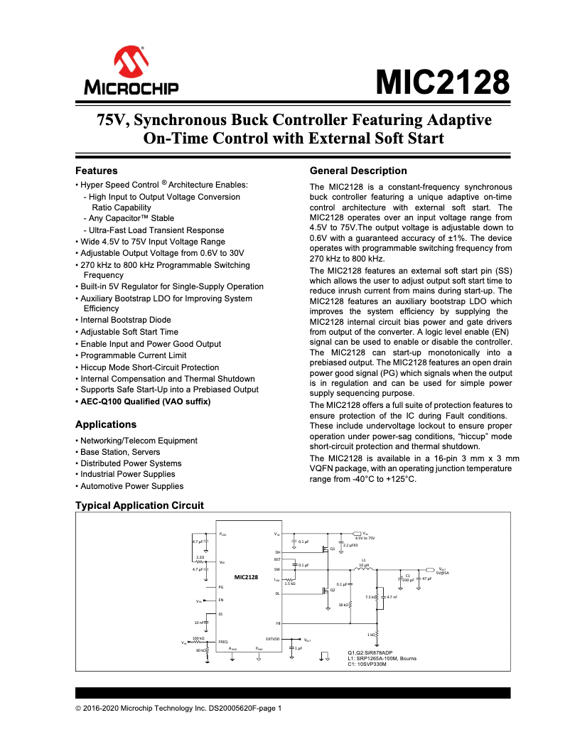 Page 1 de la notice Manuel utilisateur Microchip MIC2128