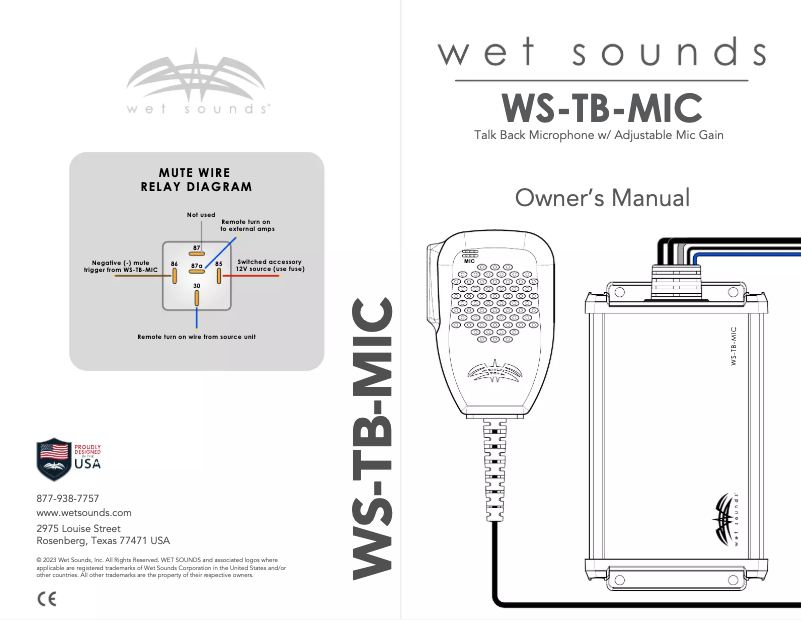 Page 1 de la notice Manuel utilisateur Wet Sounds WS-TB-MIC
