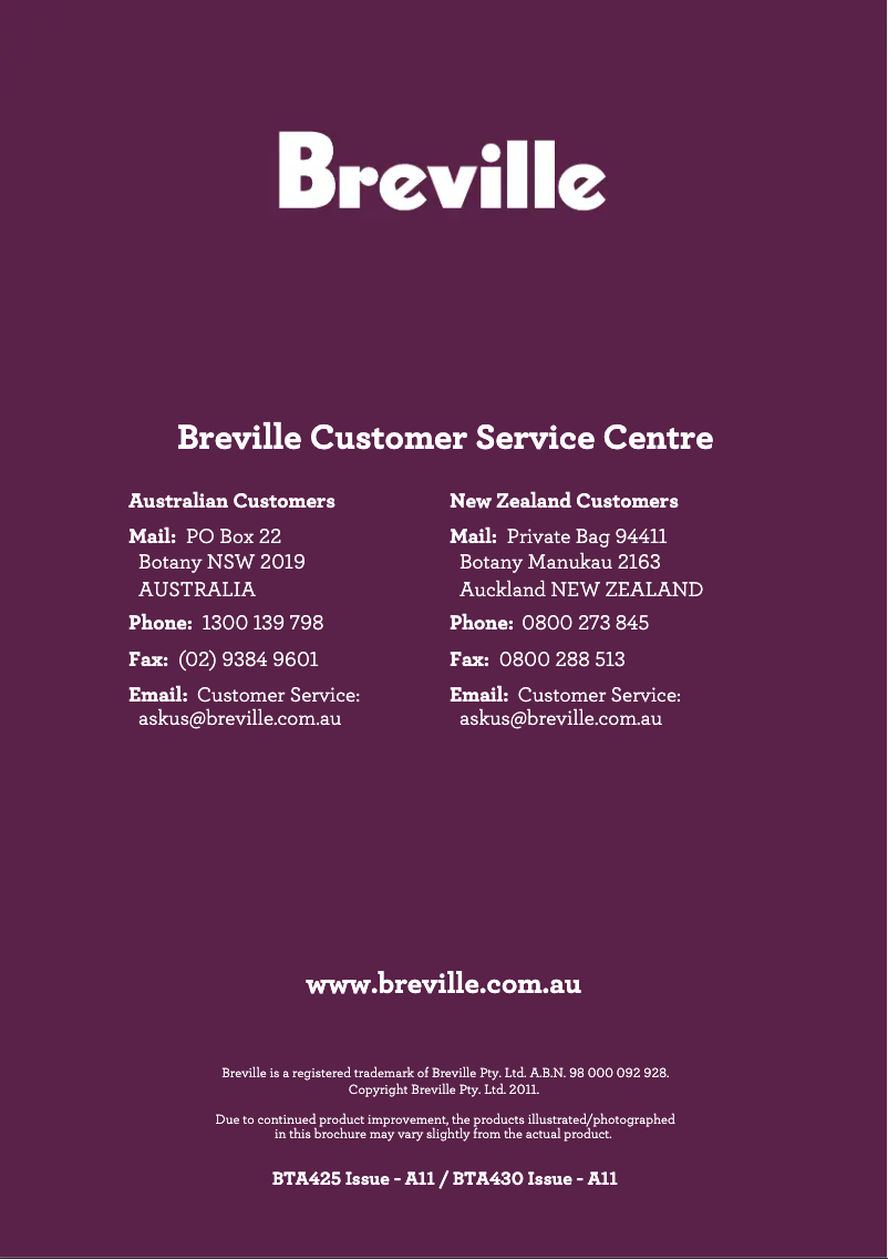 Page 1 de la notice Manuel utilisateur Breville The Bit More Plus BTA425