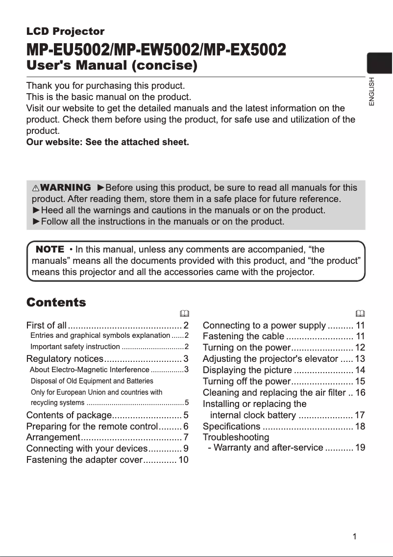 Image de la première page du manuel de l'appareil MP-EW5002