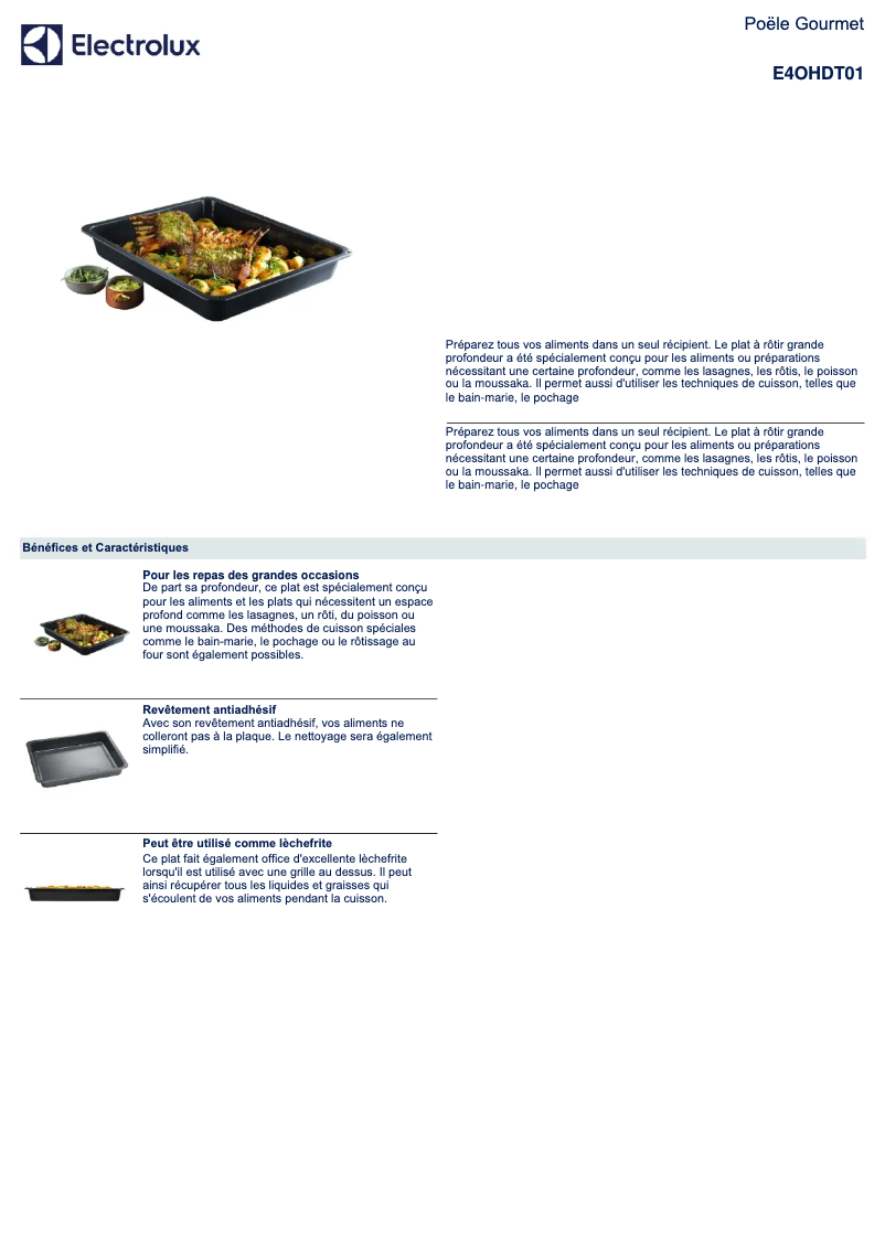 Page 1 de la notice Manuel utilisateur Electrolux E4OHDT01