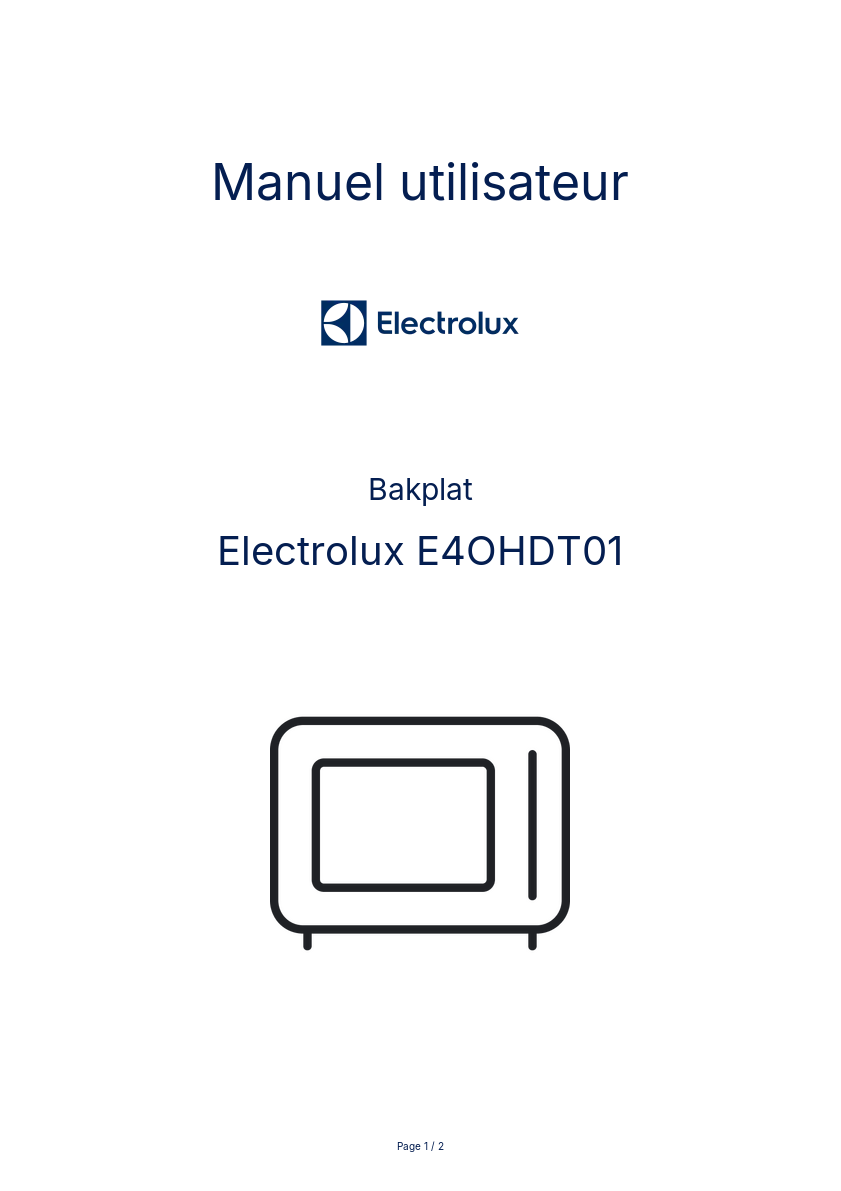 Page n°1 - Manuel utilisateur Electrolux E4OHDT01