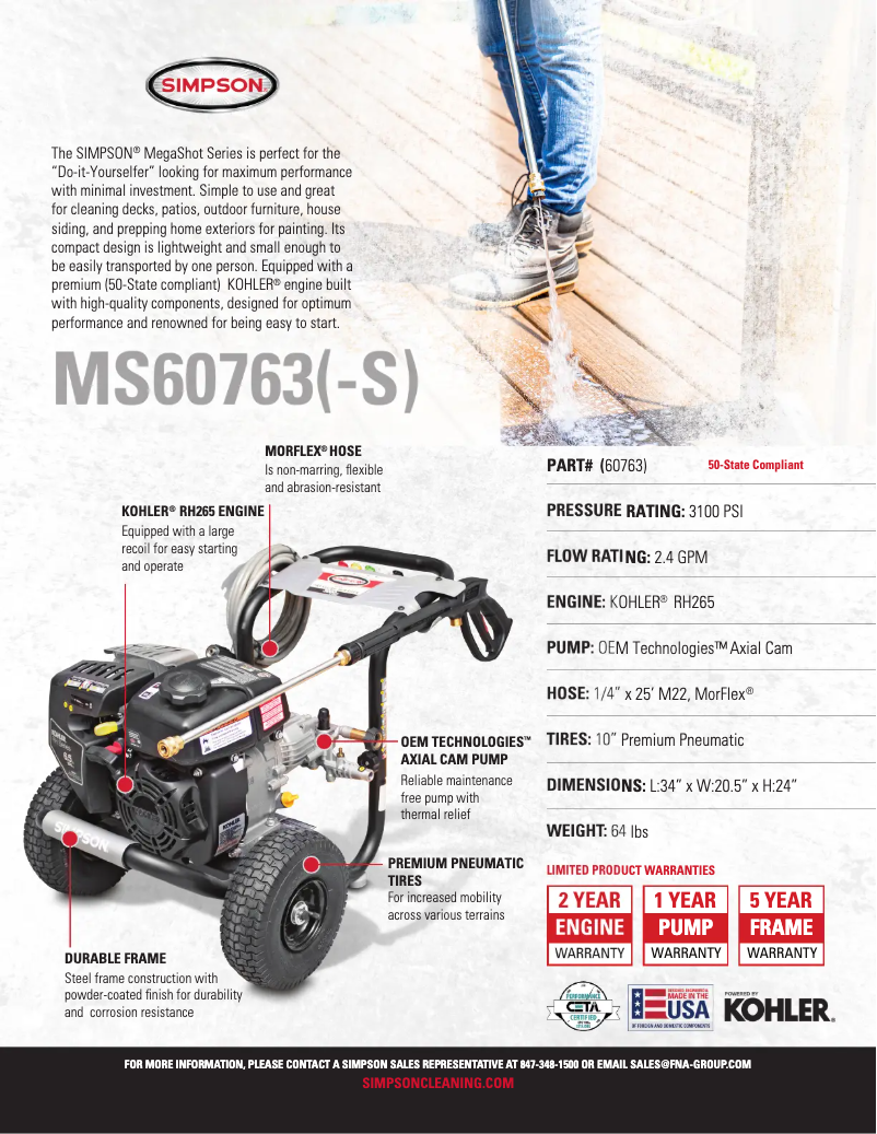 Page 1 de la notice Fiche technique Simpson Megashot MS60763-S