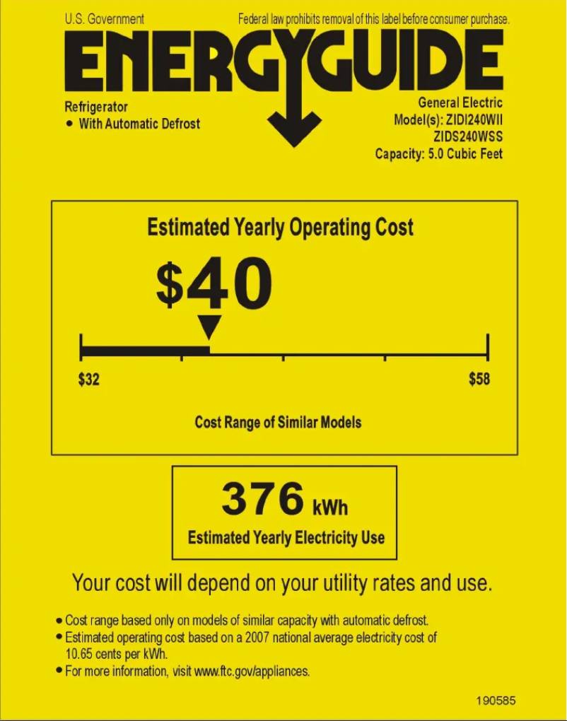 Page 1 de la notice Label énergétique GE ZIDI240WII