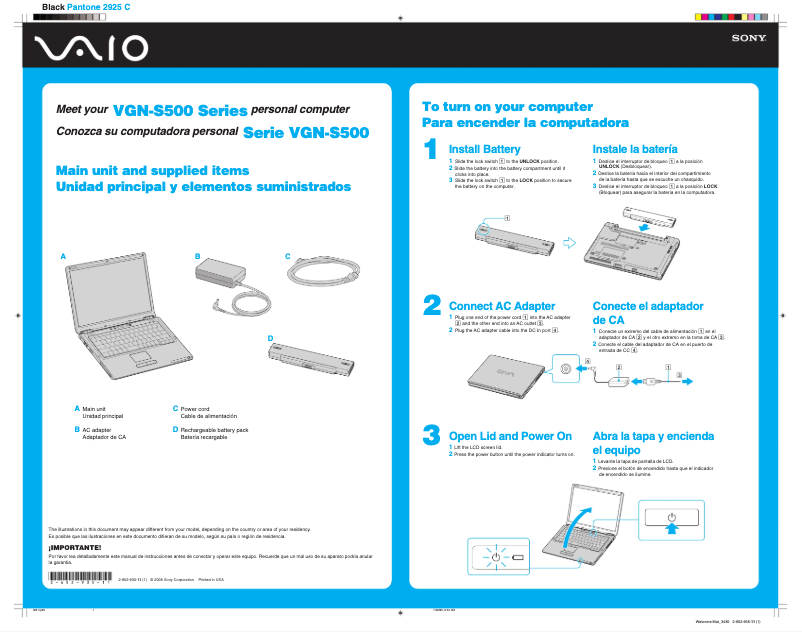 Página 1 del manual Guía de instalación Sony Vaio VGN-S580P