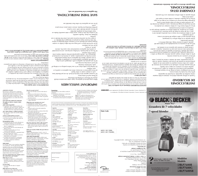 Imagen de la primera página del manual del dispositivo BLP7600G