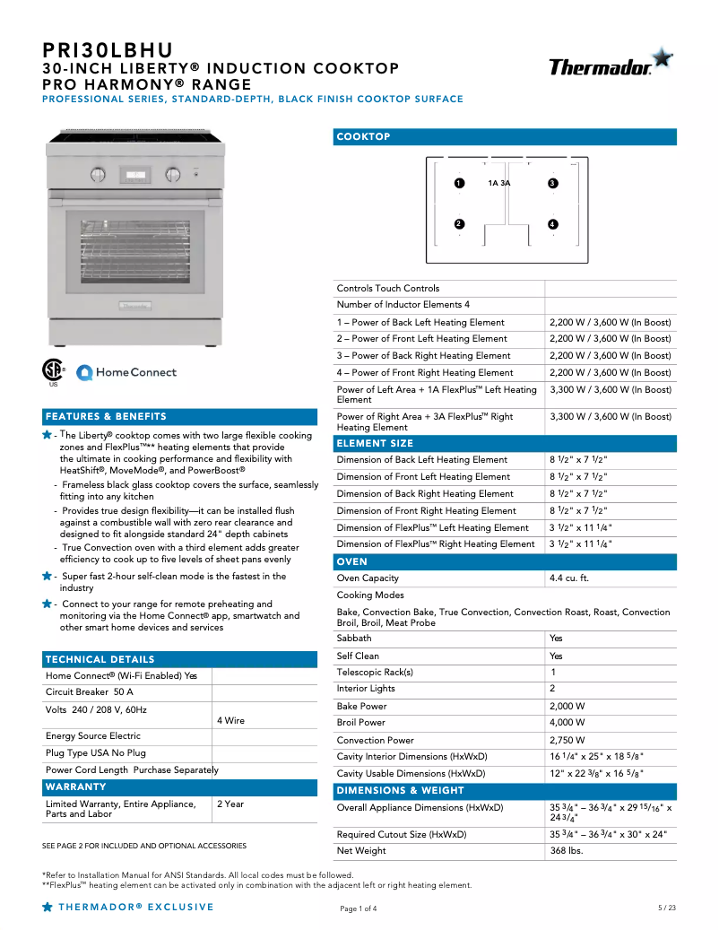 Page 1 de la notice Fiche technique Thermador PRI30LBHU