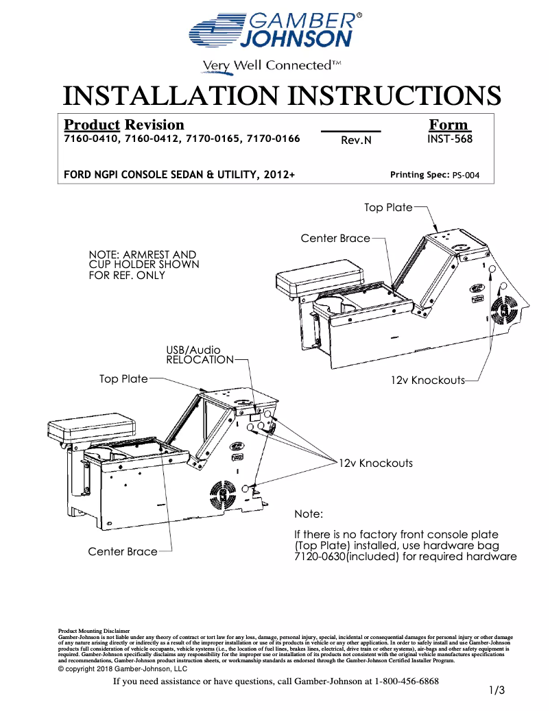 Page 1 de la notice Manuel utilisateur Gamber-Johnson 7170-0166-02