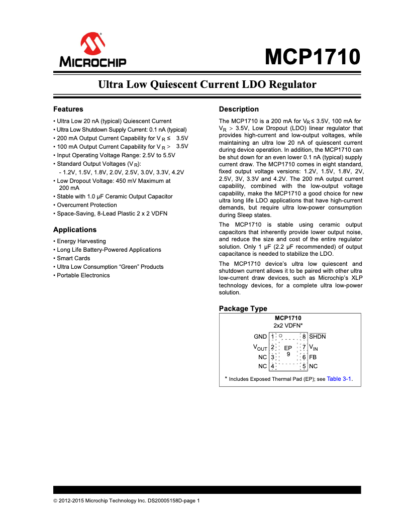 Page 1 de la notice Manuel utilisateur Microchip MCP1710