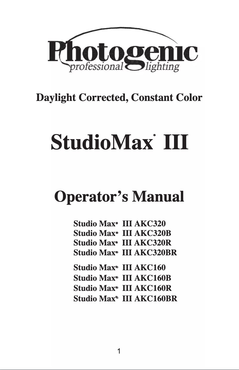 Page n°1 - Manuel utilisateur Photogenic Studiomax III AKC160B