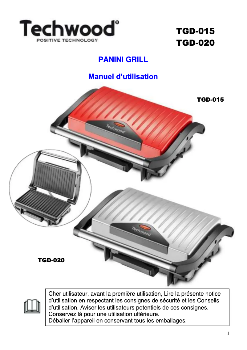 Page n°1 - Manuel utilisateur Techwood TGD-015
